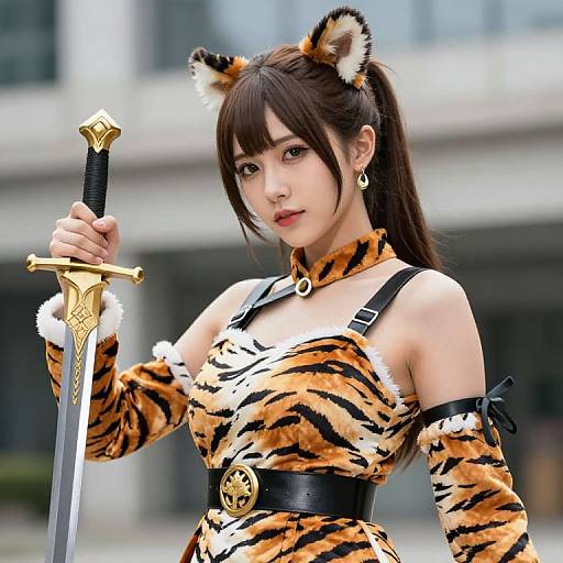 Fierce Woman in Tiger Print Outfit