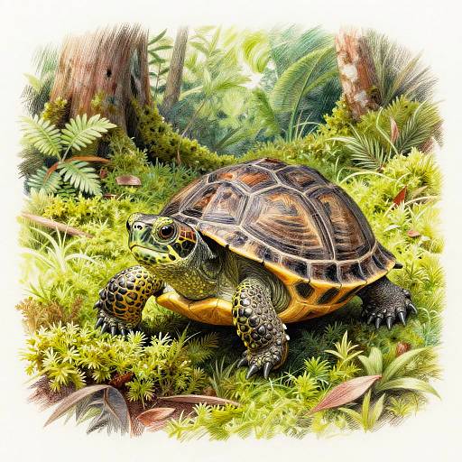Cute Turtle in Mossy Forest