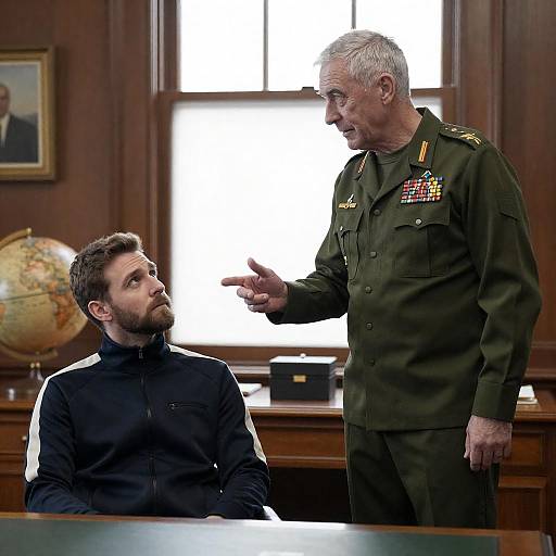 Intense Conversation in a Wooden Office