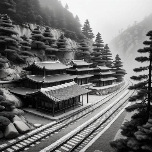 Old Mountain Train Station in Fog