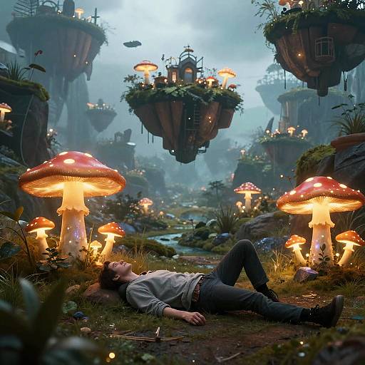 Surreal Fantasy Landscape with Floating Islands