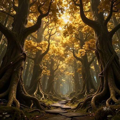 Golden Bioluminescent Fantasy Forest