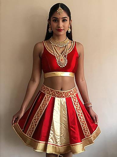 Elegant Woman in Red Gold Lehenga