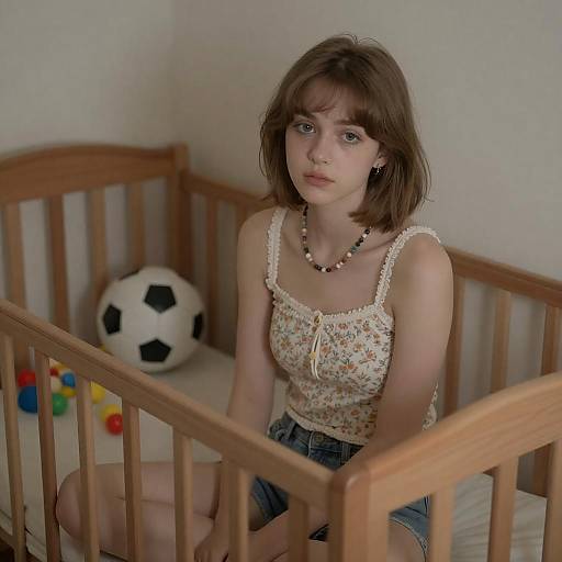 Young Woman in Cozy Crib Setting