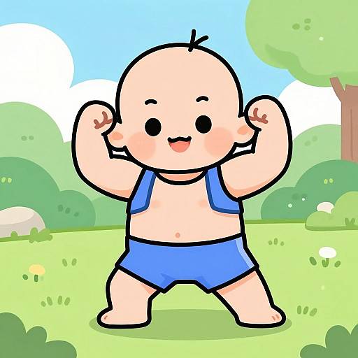 Muscular Baby Flexing in Park