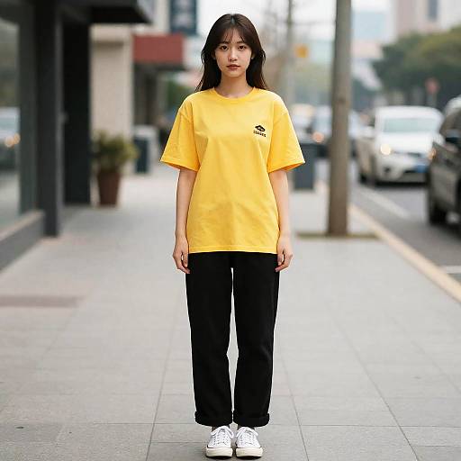 Urban Woman in Trendy Yellow Shirt