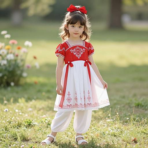 Confident Girl in Embroidered Dress