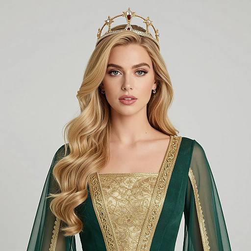 Regal Woman in Green and Gold