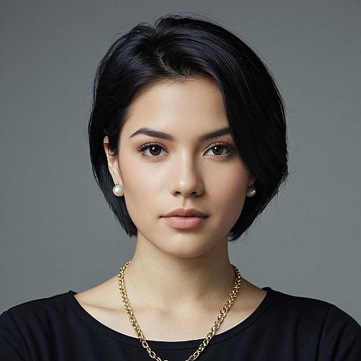 Portrait of Young Woman with Black Short Hair
