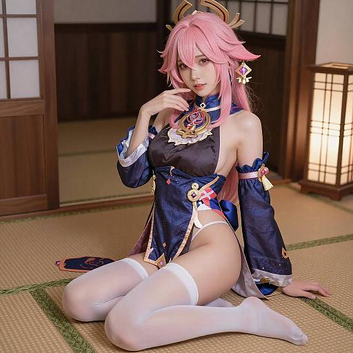 Seductive Anime Woman in Elegant Outfit