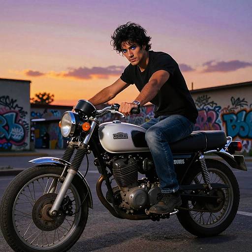 Edgy Man on Vintage Motorcycle
