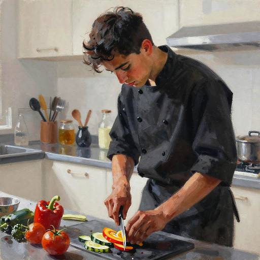 Charcoal Portrait of Focused Young Chef