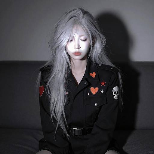 Pale Woman in Military Jacket Portrait