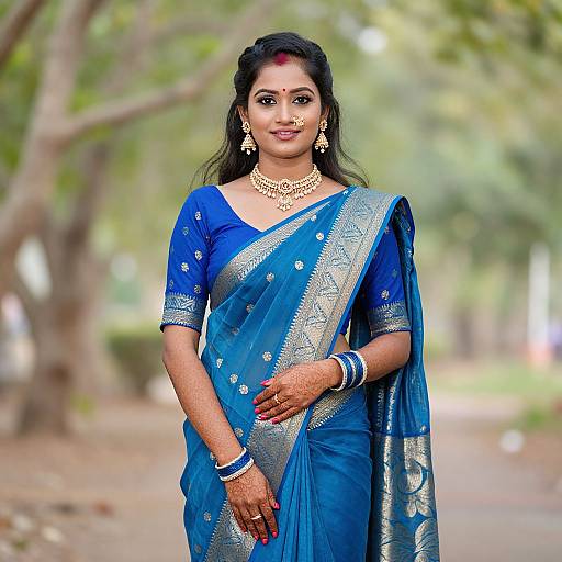 Elegant Blue Wedding Saree Portrait