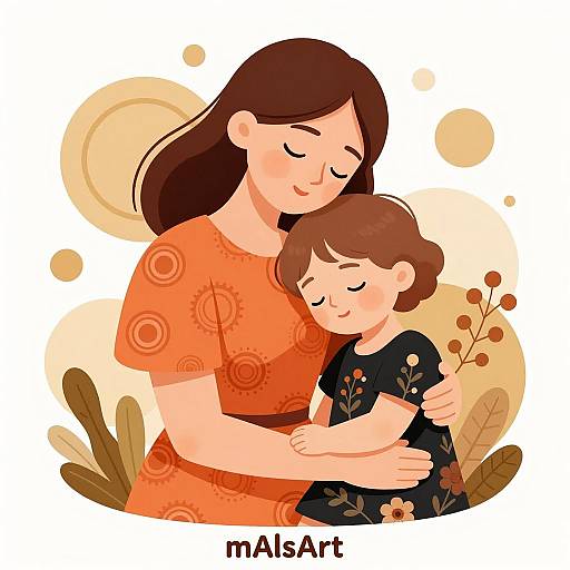 Mother and Child Embrace Illustration