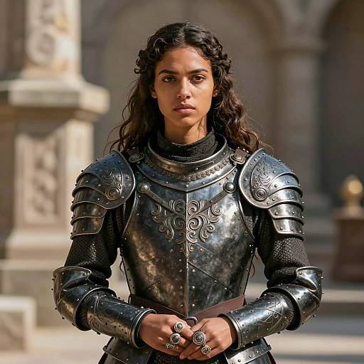 Young Woman in Ornate Medieval Armor