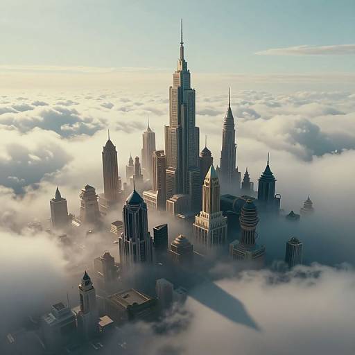Surreal Futuristic Cityscape in Fog