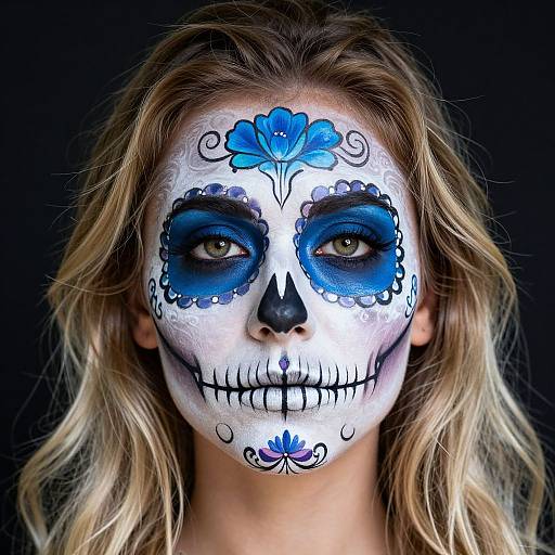 Blonde Woman with Blue Sugar Skull Makeup