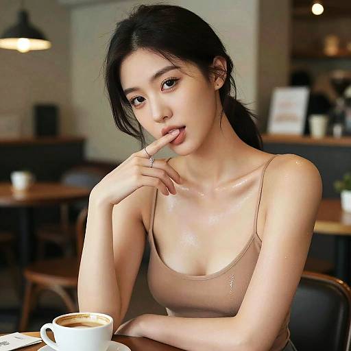 Seductive Fashion Girl in Cafe