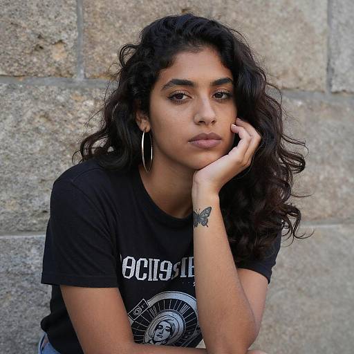 Contemplative Woman by Stone Wall