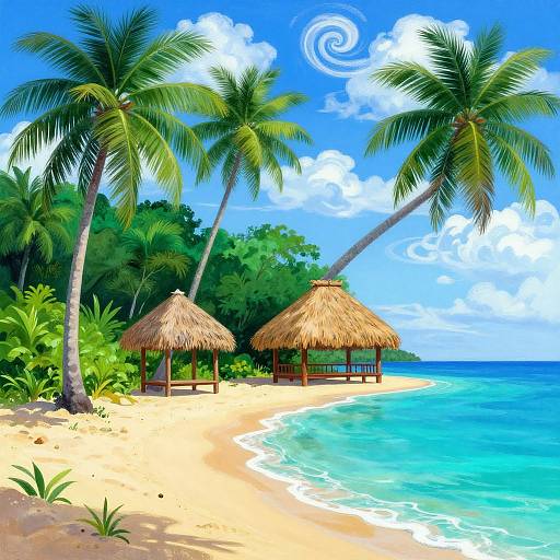 Tranquil Polynesian Tropical Beach Painting