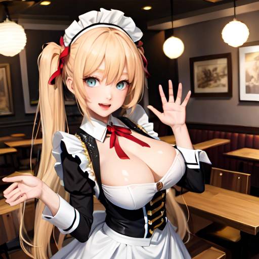 Anime Maid in Cafe Waving