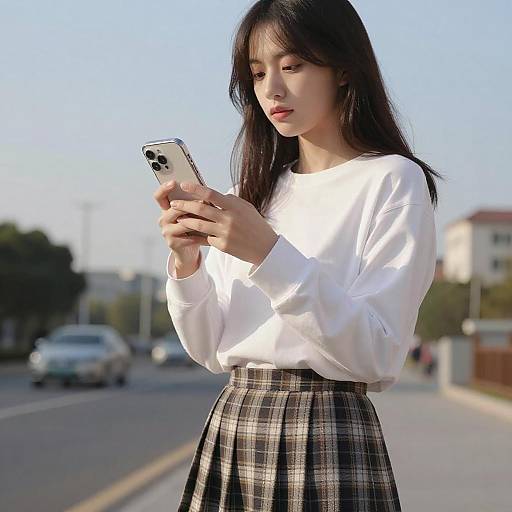 Girl Holding Phone on Street