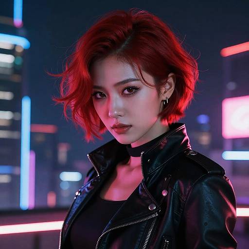Futuristic Cyberpunk Red Hair Portrait