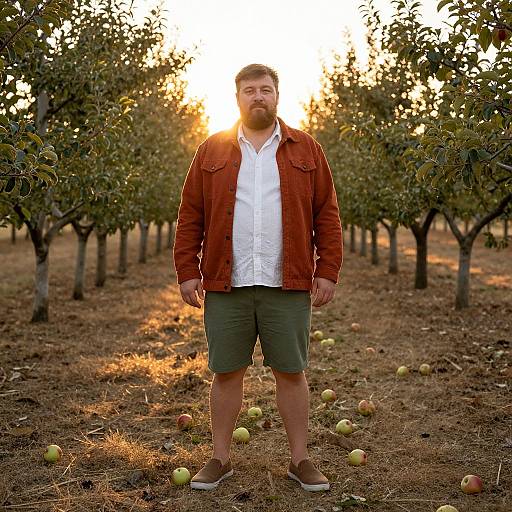 Bearded Man in Sunset Orchard