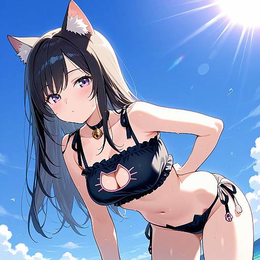 Girl in Cat Lingerie Outdoors