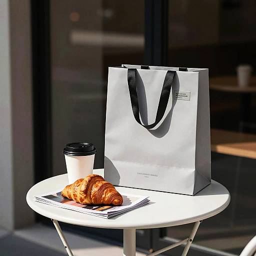 Sunlit Urban Table with Shopping Bag