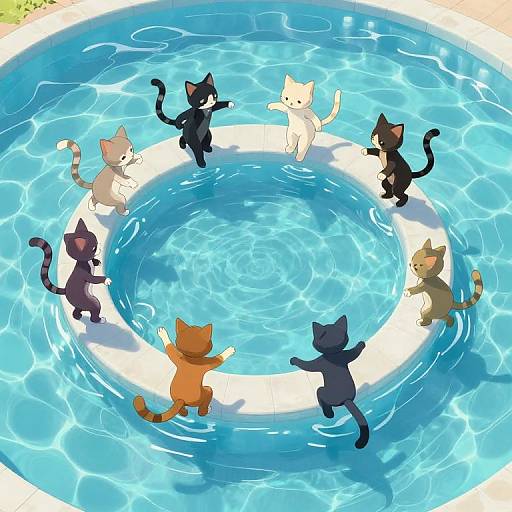 Playful Catgirls Dancing on Möbius Pool