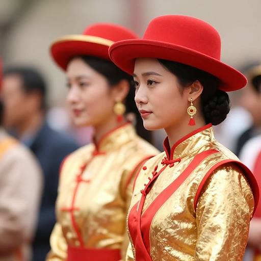 Gold and Red Outfitted Male with Crowd