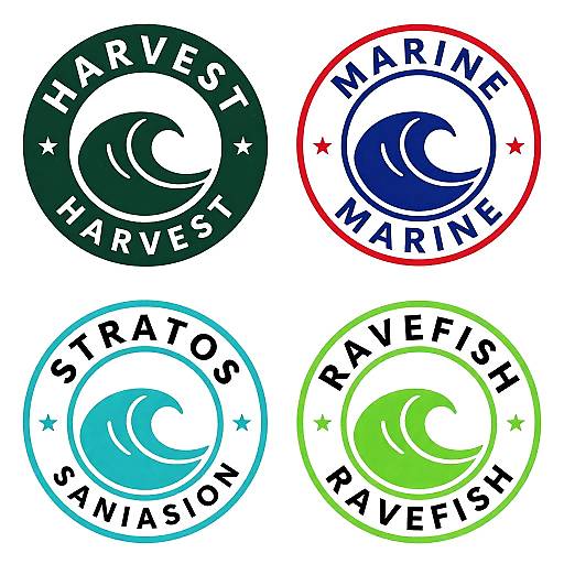 Four circular logos with 