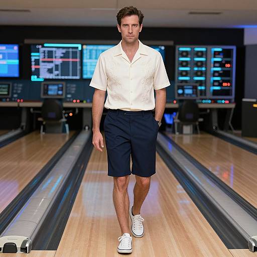 Man in Classic Bowling Shirt in Control Room