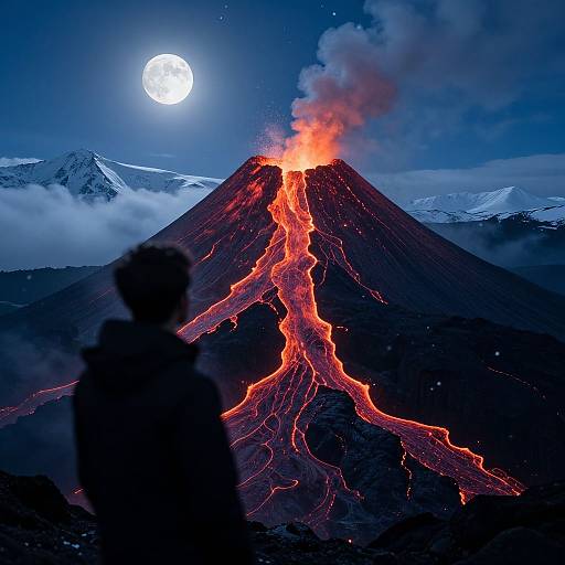 Hyper Realistic Volcano Under Moonlight
