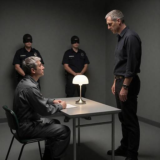 Dimly Lit Interrogation Room Scene