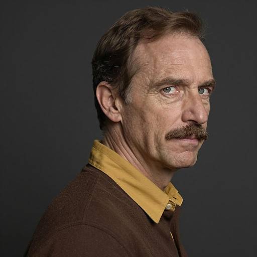 Calm Middle-Aged Man in Brown Shirt