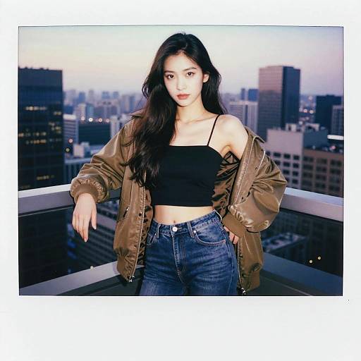 Stylish Rooftop Portrait with City Lights