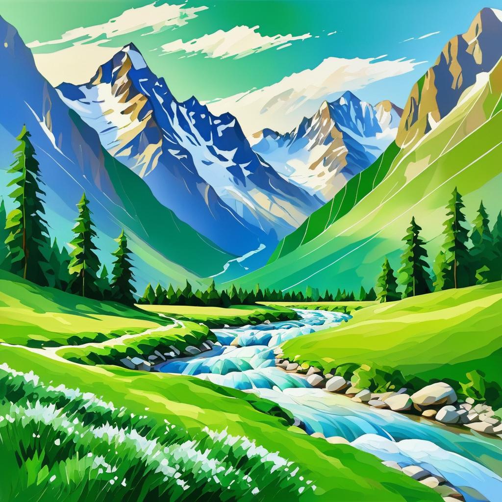 Serene Mountain Range with Winding River