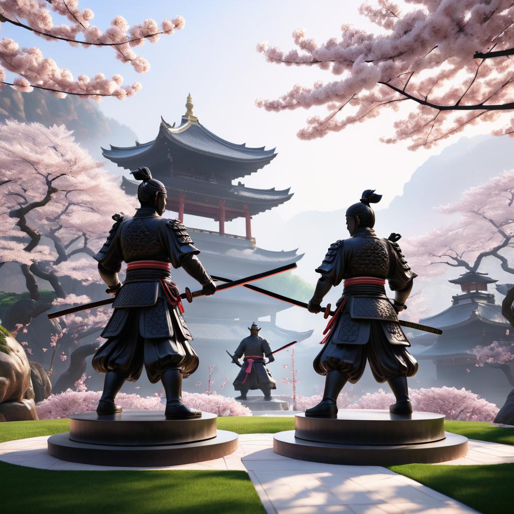 Dramatic Samurai Debate in Cherry Blossom