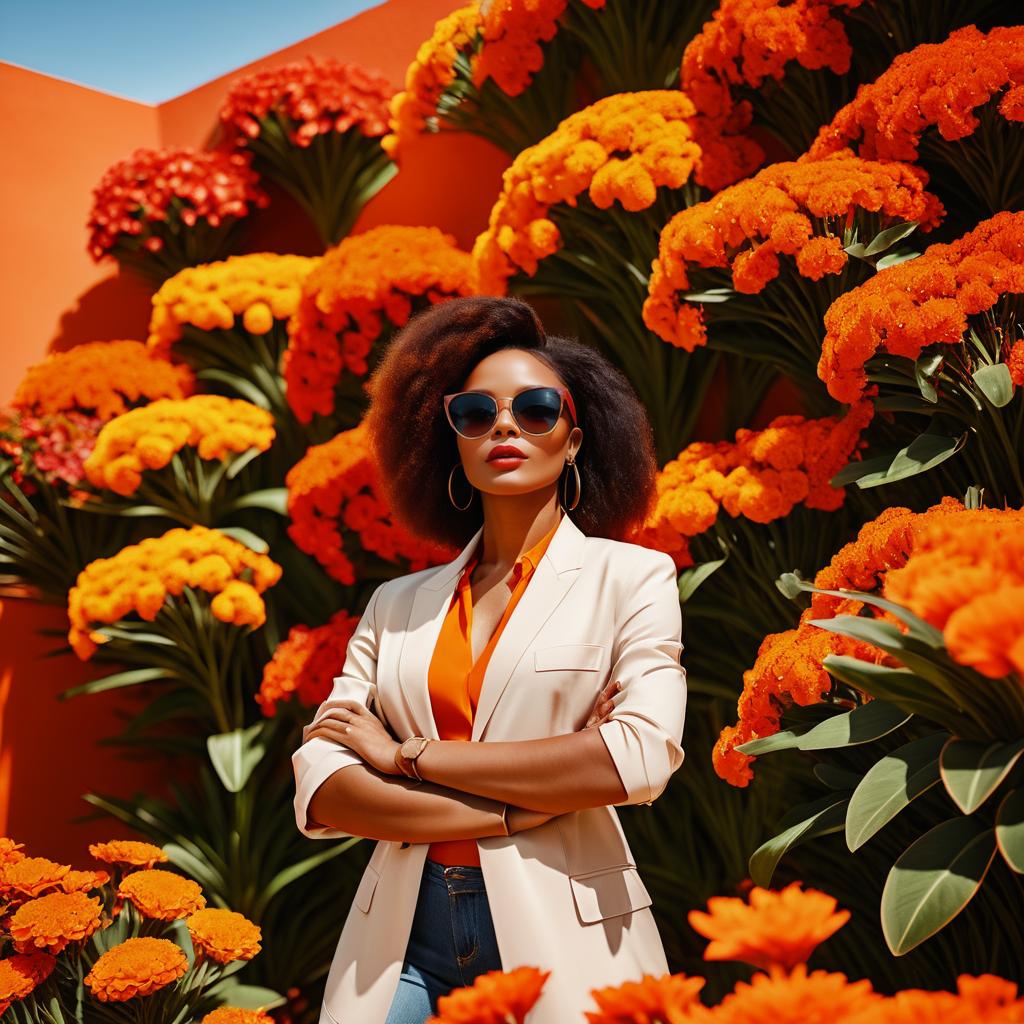 Chic Model Among Vibrant Flowers