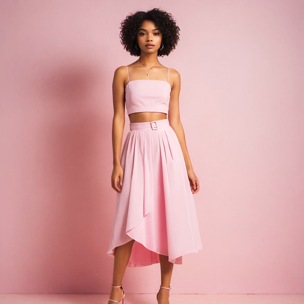 Chic Young Woman in Stylish Pink Outfit