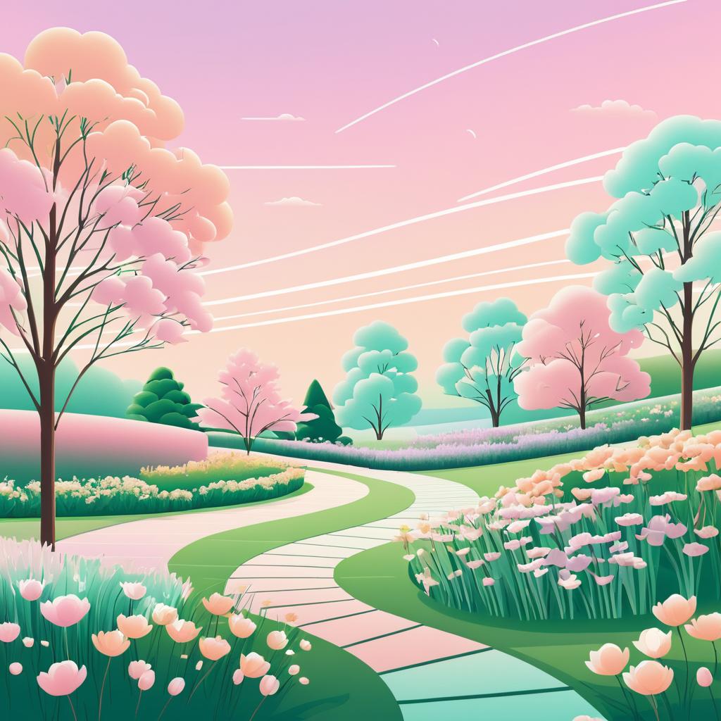 Pastel Spring Garden Digital Illustration