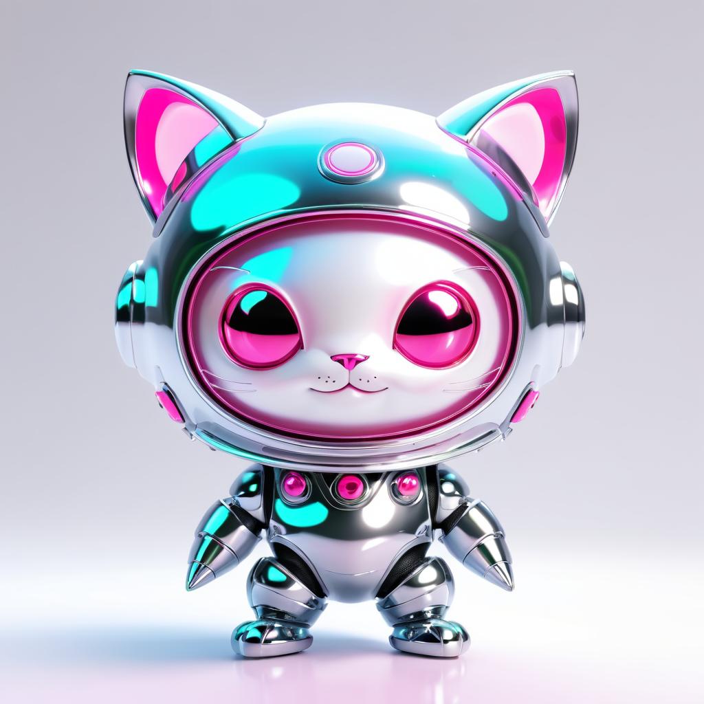 Adorable Cyberpunk Alien Cat Character