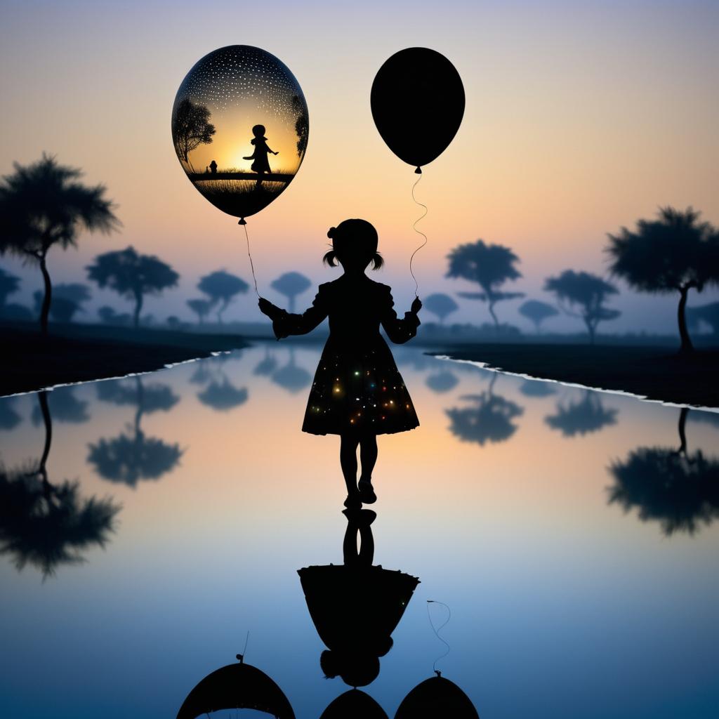 Whimsical Child Silhouette with Balloon