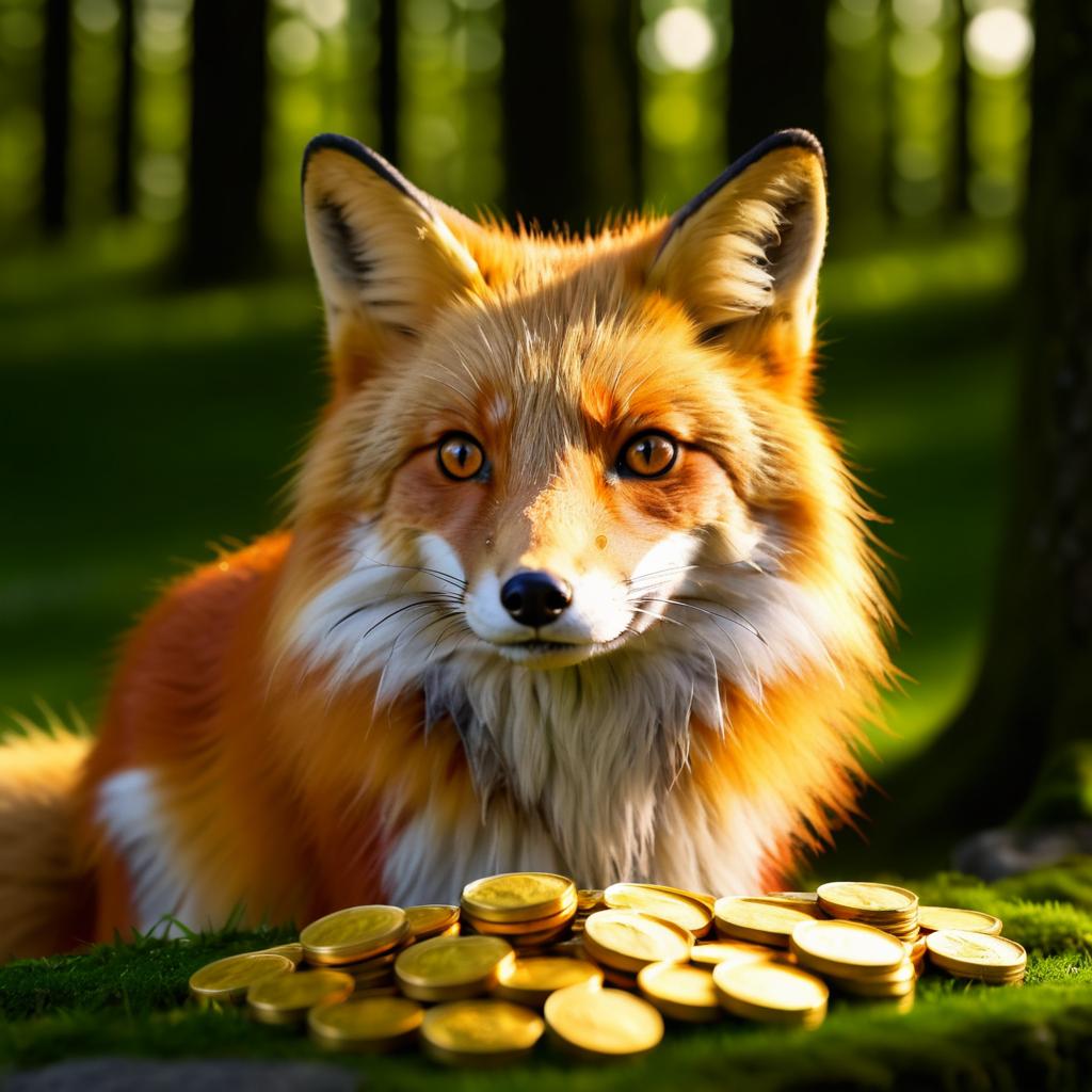 Majestic Red Fox Counting Gold Coins