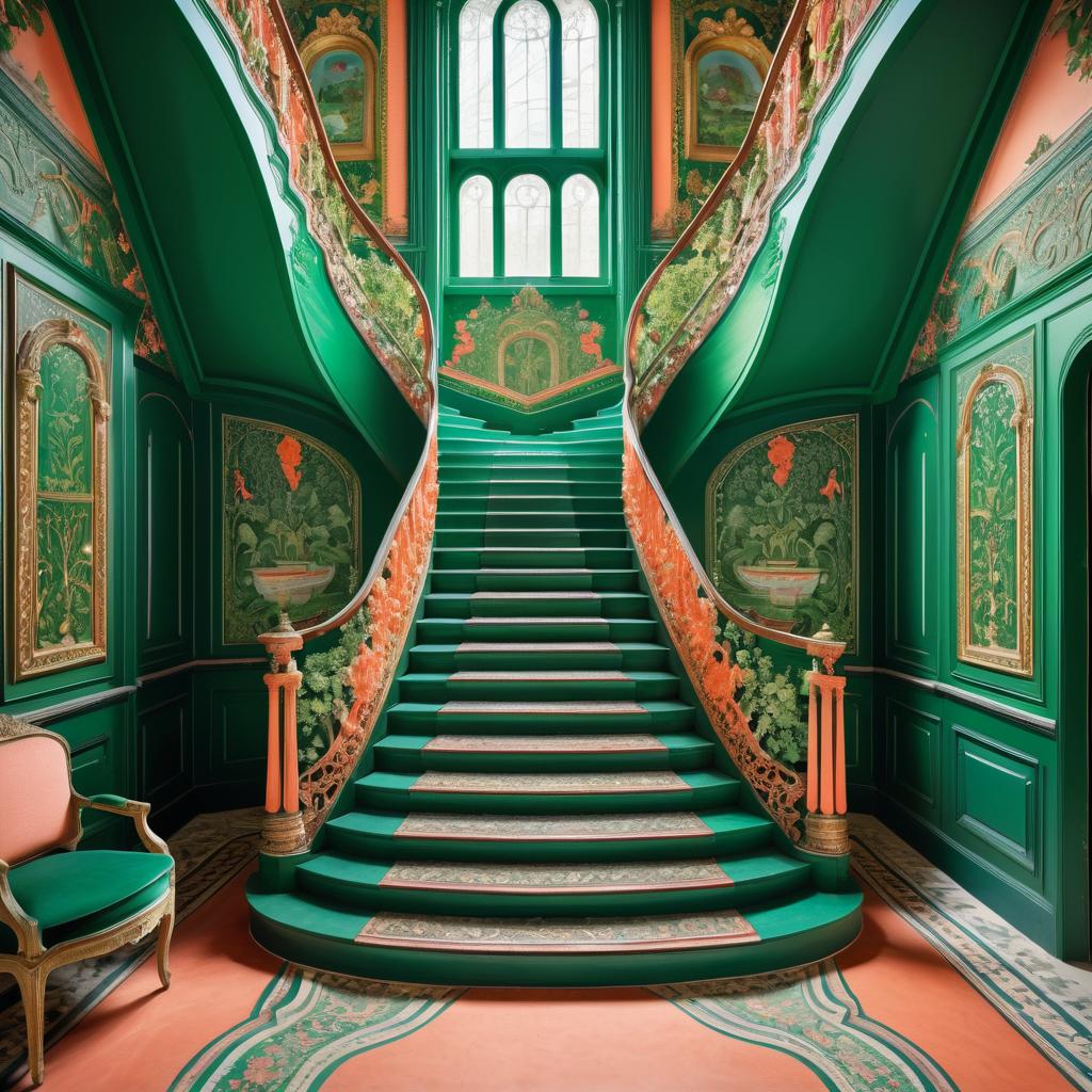 Ornate Emerald and Coral Staircase Design