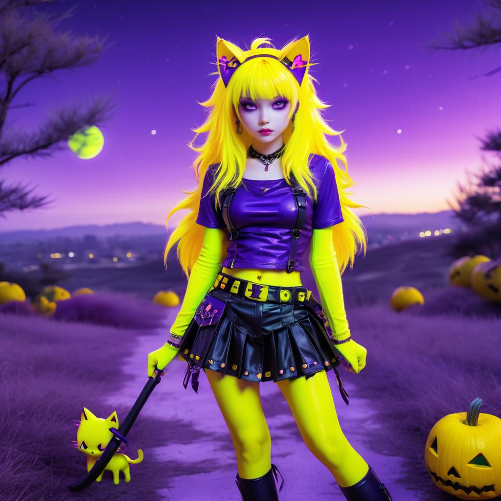 Zombiecore Cat Girl in Horror Landscape