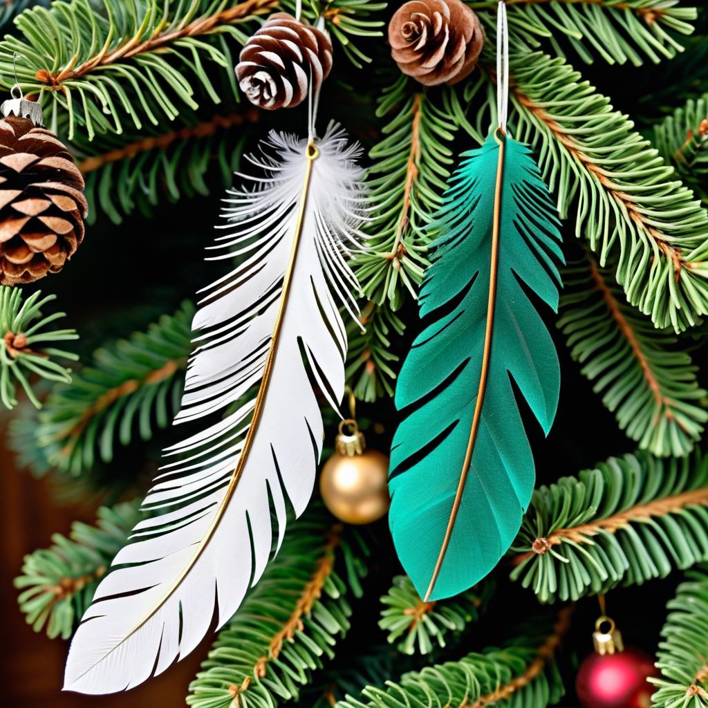 Christmas Feathers Adorning a Fir Tree